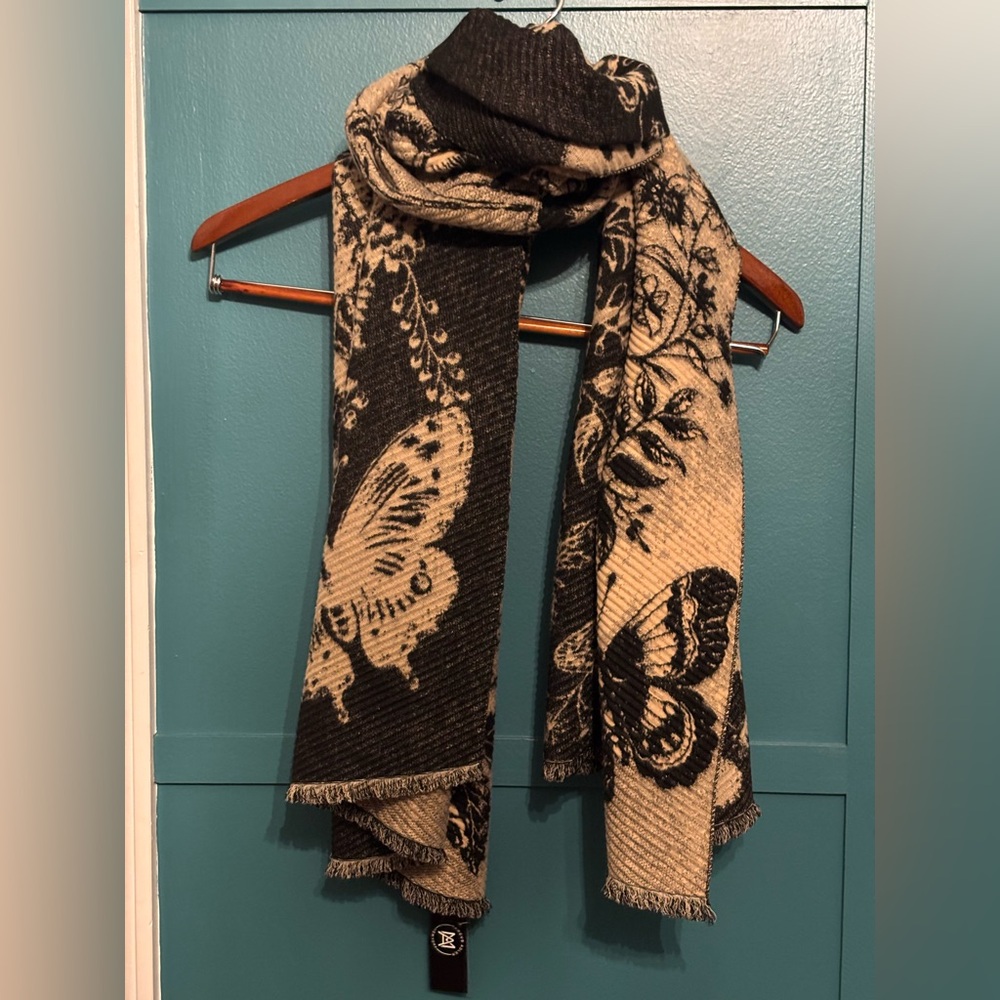Marcus Adler Black and Beige Butterfly Scarf/Wrap